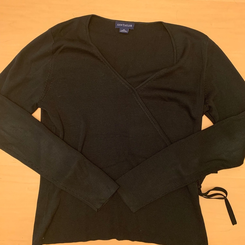 Ann Taylor Faux Wrap Knit Silk Top